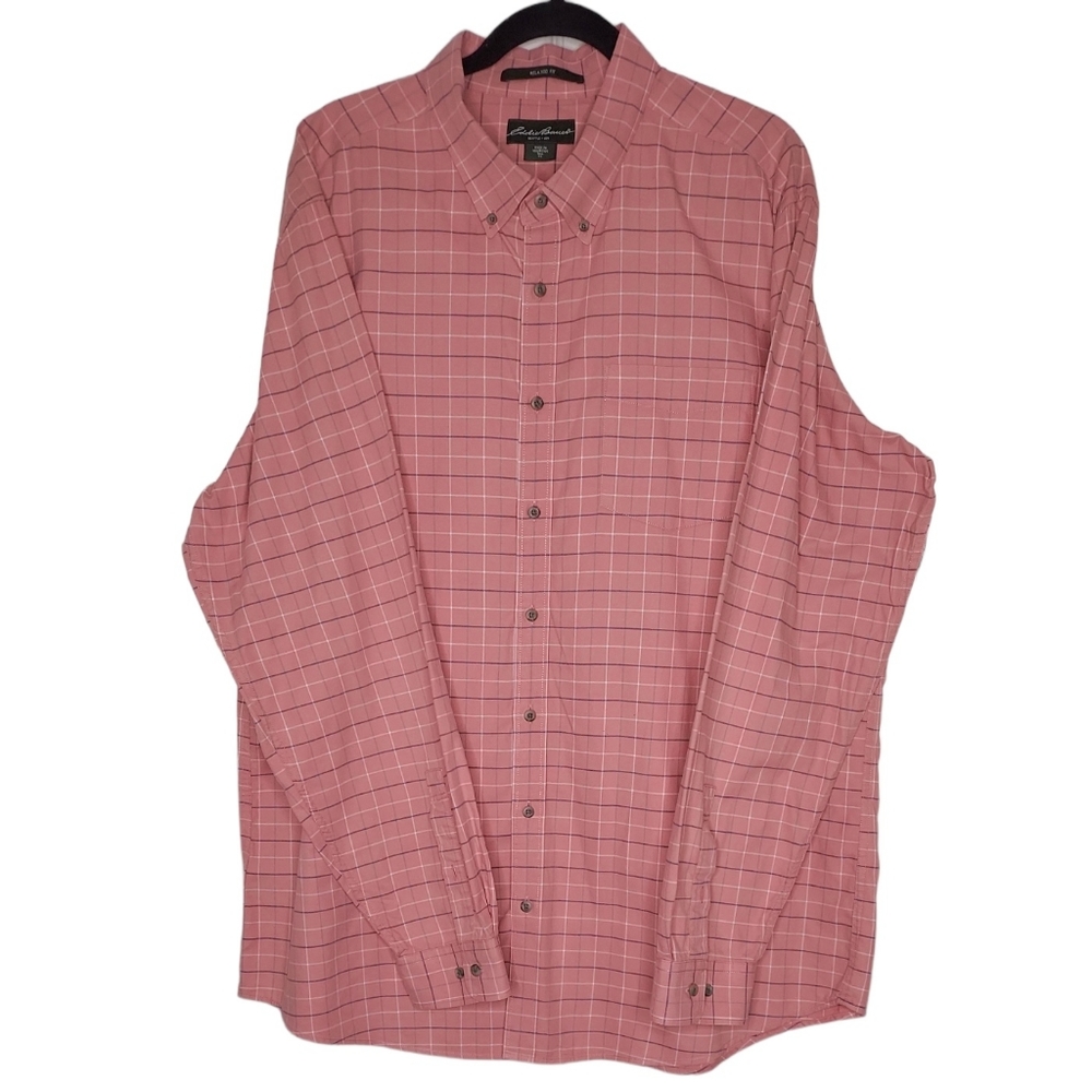 Eddie Bauer 100% Cotton Button Down Long Sleeve Coral Shirt Size Tall XL